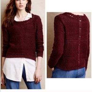 Anthropologie Maroon Alpaca Sweater w/Button Back